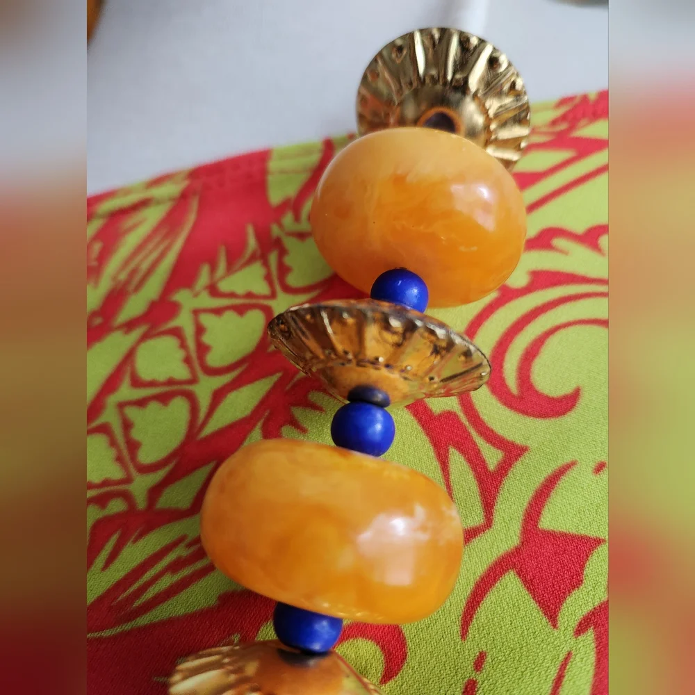 Orange, Goldtone and Blue Multi Use Piece-Home Decor or Necklace - Picture 4 of 15